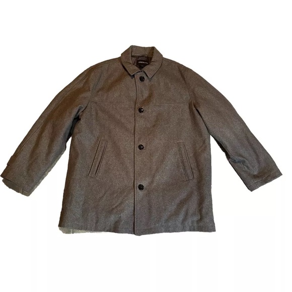 London Fog Gray Button Up Mens Sz XL Multi Pocket Wool Overcoat Trench Coat - Picture 1 of 12
